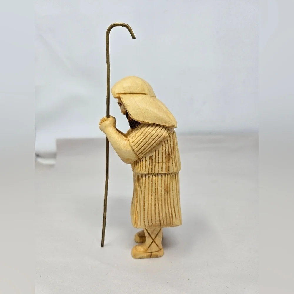 Nativity Shepard Holding His Staff Hand Carved Wood 1999 R Herrenbruck Christmas